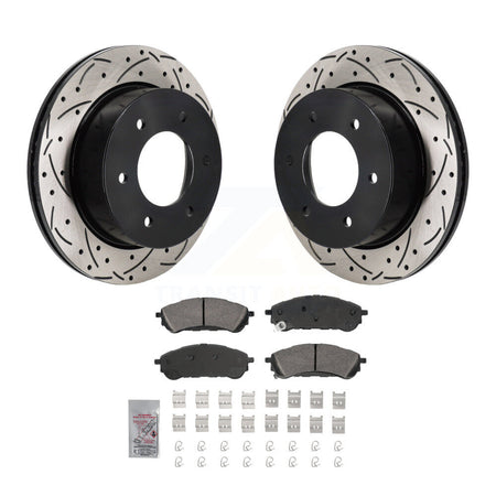 Rear Coated Drilled Slotted Disc Brake Rotors & Ceramic Pad Kit For 2019-2023 Ford Ranger KDA-103190
