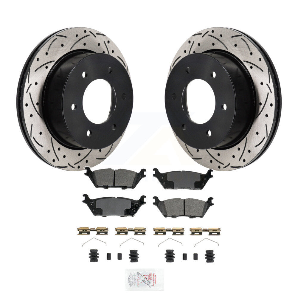 Rear Drilled Slot Disc Brake Rotor & Semi-Metallic Pad Kit For 2022-2023 Ford Bronco 3.0L KDA-103192