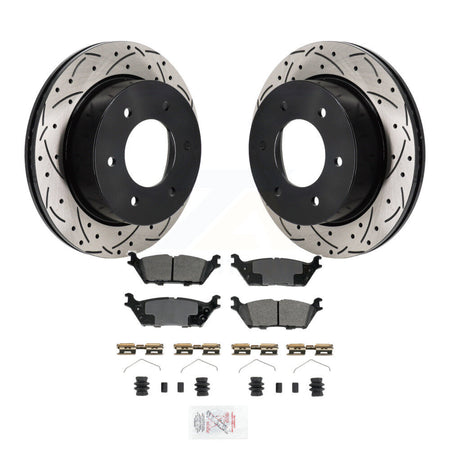 Rear Drilled Slot Disc Brake Rotor & Semi-Metallic Pad Kit For 2022-2023 Ford Bronco 3.0L KDA-103192