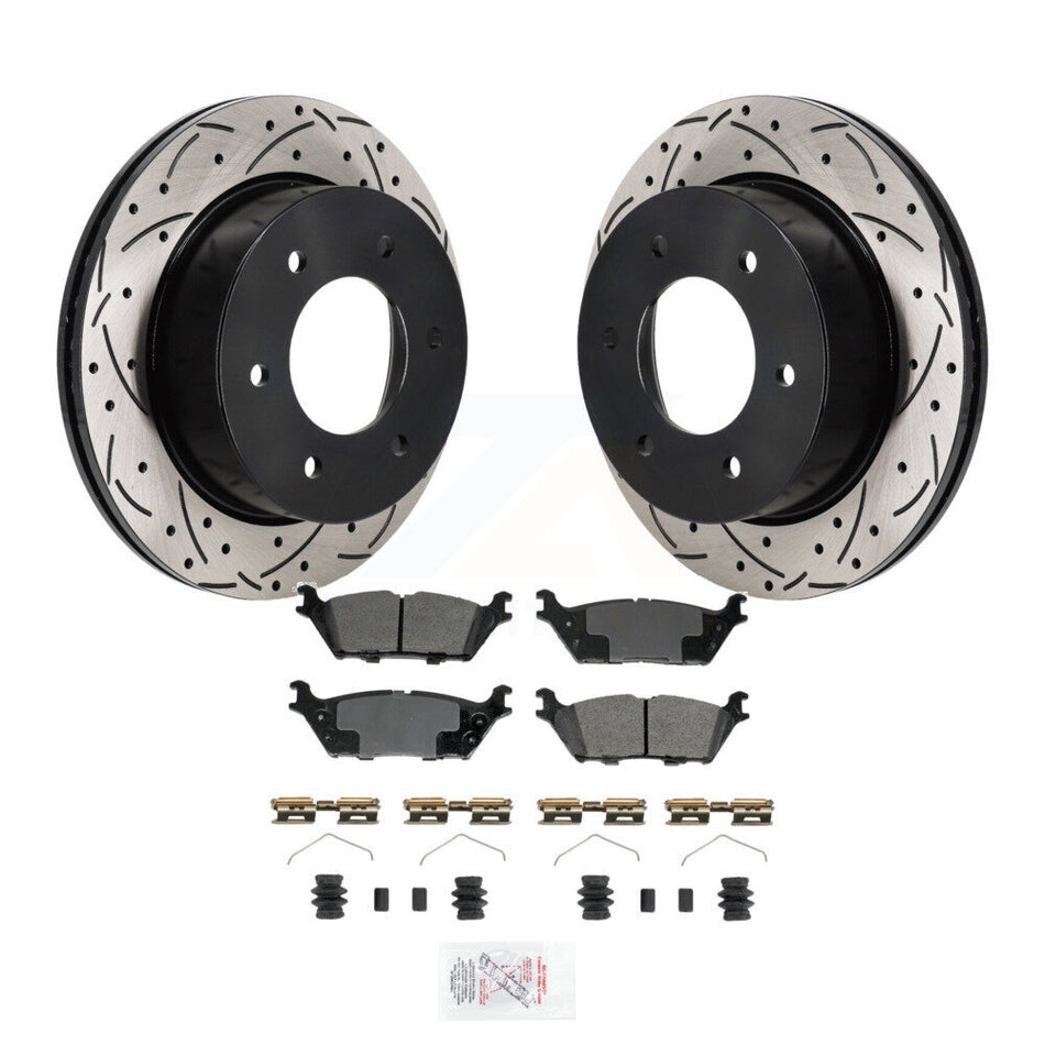 Rear Drilled Slot Disc Brake Rotor & Semi-Metallic Pad Kit For 2022-2023 Ford Bronco 3.0L KDA-103192