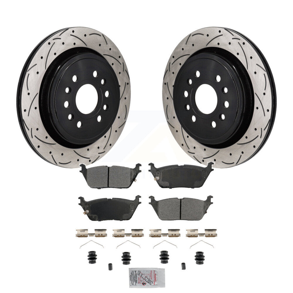 Rear Drill Slot Disc Brake Rotor Semi-Metallic Pad Kit For Ram 1500 Jeep Wagoneer Grand L KDA-103197