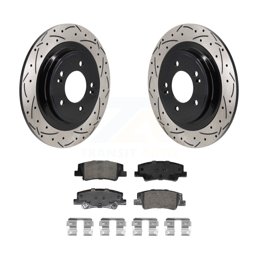 Rear Coated Drilled Slot Disc Brake Rotor Ceramic Pad Kit For Hyundai Tucson Kia Sportage KDA-103202