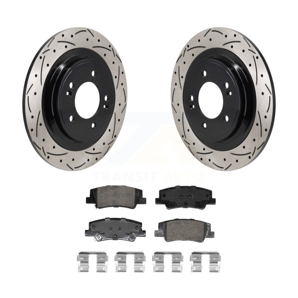 Rear Coated Drilled Slot Disc Brake Rotor Ceramic Pad Kit For Hyundai Tucson Kia Sportage KDA-103202