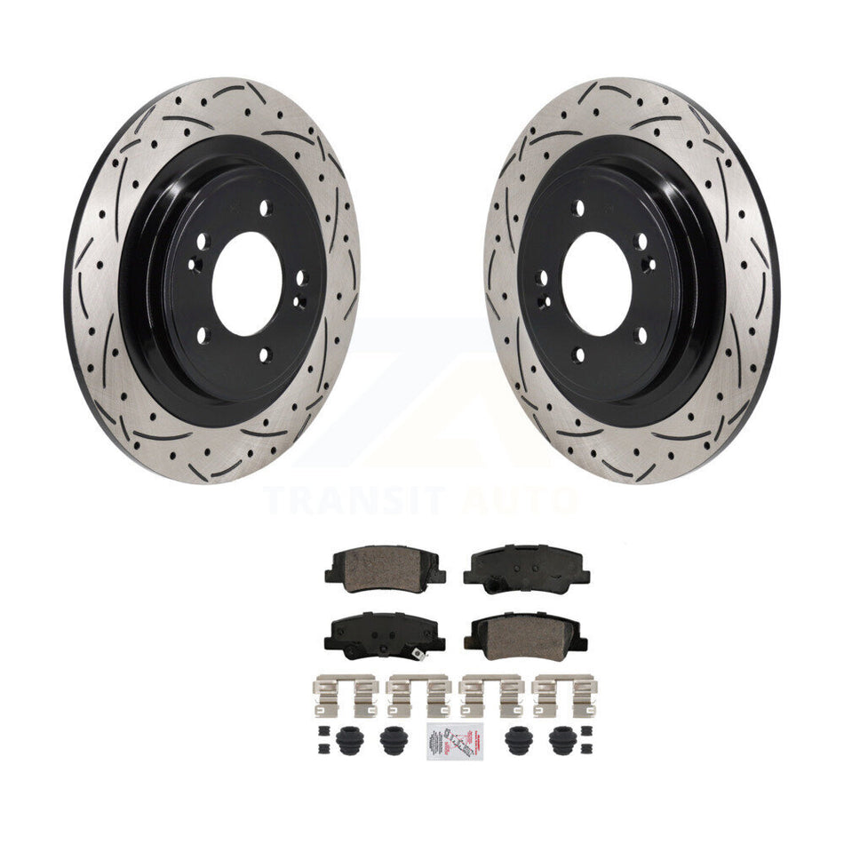 Rear Coated Drilled Slot Disc Brake Rotor Ceramic Pad Kit For Hyundai Tucson Kia Sportage KDA-103203