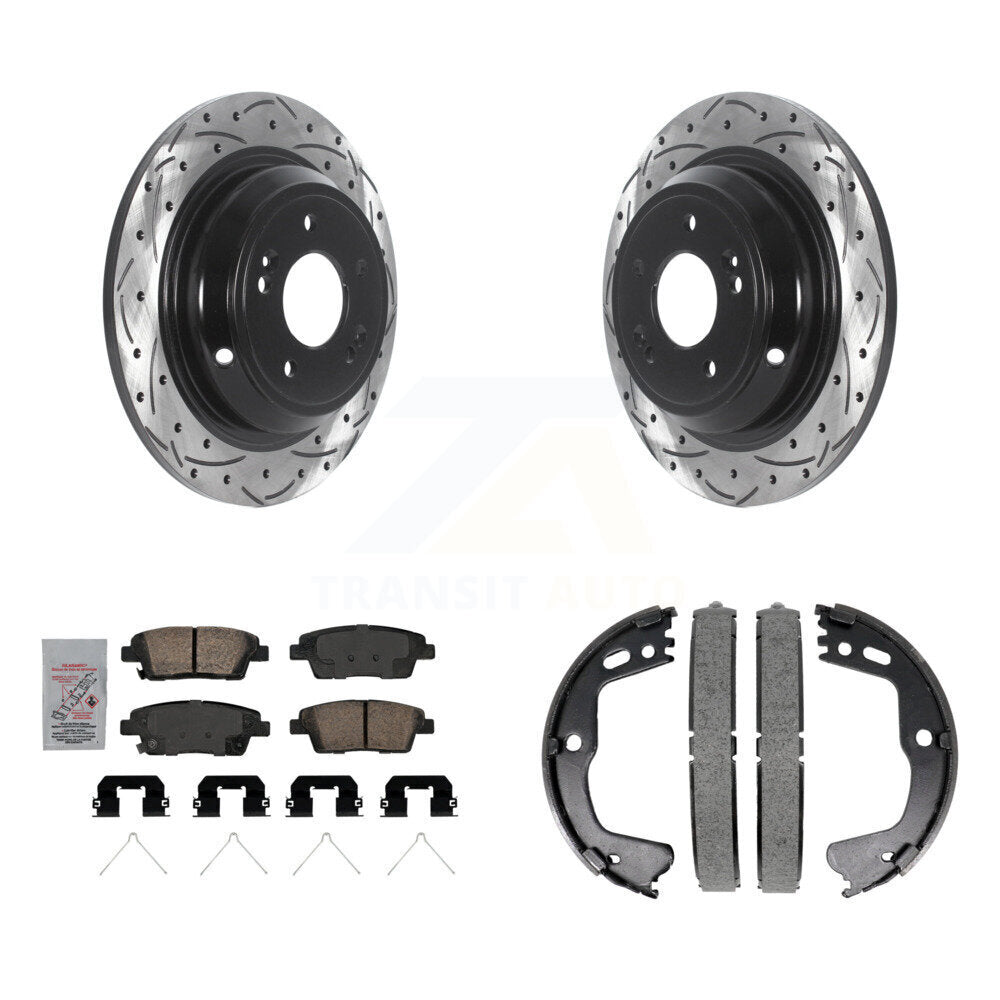 Rear Disc Drilled & Slotted Rotors Ceramic Pads Parking Brake Shoes Kit For Genesis G80 KDA-103212