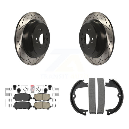 Rear Disc Drilled & Slotted Rotors Ceramic Pads Parking Shoes Kit For 2014-2016 Acura MDX KDA-103215