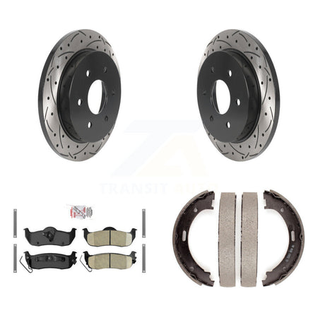 Rear Disc Drilled & Slotted Rotors Ceramic Pads Parking Shoes Kit For Nissan TITAN Armada KDA-103224
