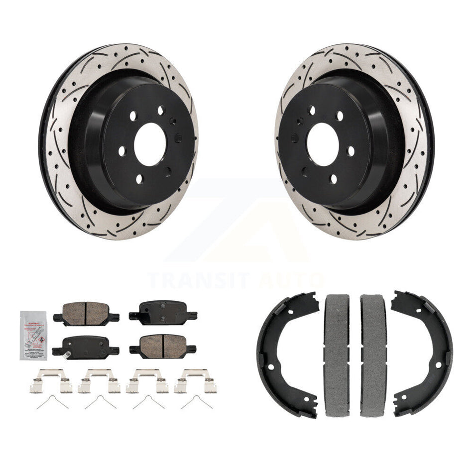 Rear Disc Drilled & Slotted Rotors Ceramic Pads Parking Shoes Kit For Chevrolet Colorado KDA-103227