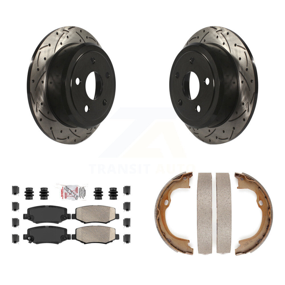 Rear Disc Drilled & Slotted Rotors Ceramic Pads Parking Shoes Kit For Jeep Wrangler JK KDA-103229