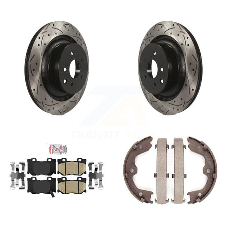 Rear Disc Drilled & Slotted Rotors Ceramic Pads Parking Shoes Kit For INFINITI G37 Nissan KDA-103233
