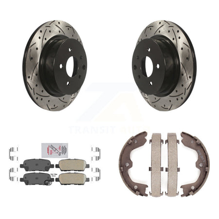 Rear Disc Drilled & Slotted Rotors Ceramic Pads Parking Shoes Kit For INFINITI Nissan G37 KDA-103234