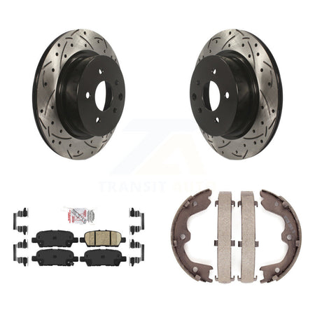 Rear Disc Drilled & Slotted Rotors Ceramic Pads Parking Shoes Kit For INFINITI Nissan G37 KDA-103236