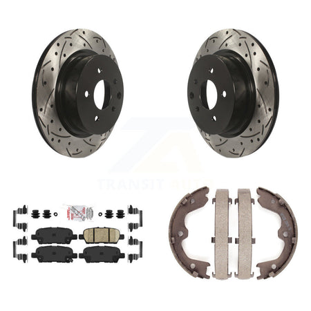 Rear Disc Drilled & Slotted Rotors Ceramic Pads Parking Shoes Kit For INFINITI Nissan G37 KDA-103237