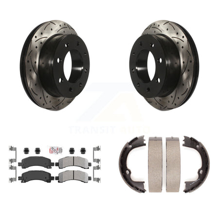 Rear Disc Drilled & Slotted Rotors Semi-Metallic Pads Parking Shoes Kit For Chevrolet GMC KDA-103254