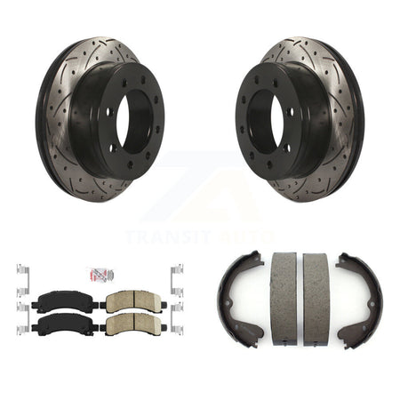 Rear Disc Drilled & Slotted Rotors Ceramic Pads And Parking Shoes Kit For GMC Savana 3500 KDA-103261