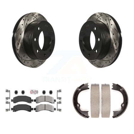 Rear Disc Drilled & Slotted Rotors Semi-Metallic Pads Parking Shoes Kit For Chevrolet GMC KDA-103264