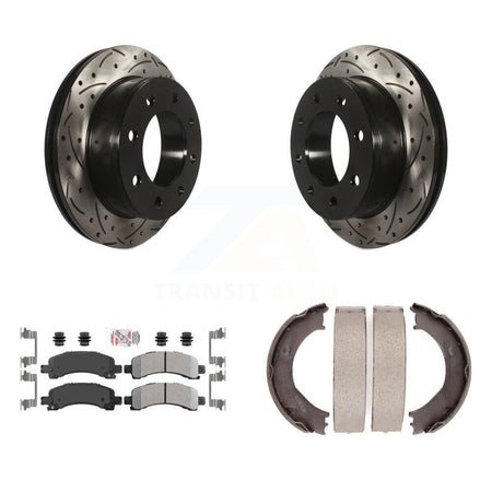 Rear Disc Drilled & Slotted Rotors Semi-Metallic Pads Parking Shoes Kit For Chevrolet GMC KDA-103269