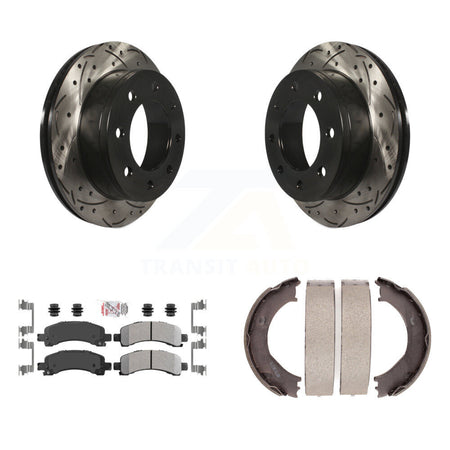 Rear Disc Drilled & Slotted Rotors Semi-Metallic Pads Parking Shoes Kit For Chevrolet GMC KDA-103273