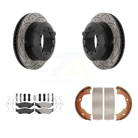 Rear Disc Drilled & Slotted Rotors Semi-Metallic Pads Parking Shoes Kit For Ford F-450 KDA-103277