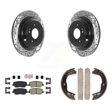 Rear Disc Drilled & Slotted Rotors Ceramic Pads And Parking Shoes Kit For Hyundai Genesis KDA-103284
