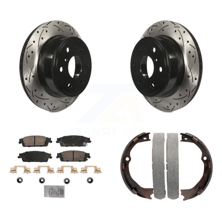 Rear Disc Drilled & Slotted Rotors Ceramic Pads Parking Shoes Kit For GMC Chevrolet 1500 KDA-103288