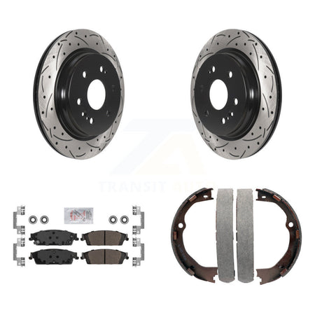 Rear Disc Drilled & Slotted Rotors Semi-Metallic Pads Parking Shoes Kit For Chevrolet LD KDA-103296