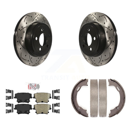 Rear Disc Drilled & Slotted Rotors Ceramic Pads Parking Shoes Kit For Dodge Chrysler 300 KDA-103304