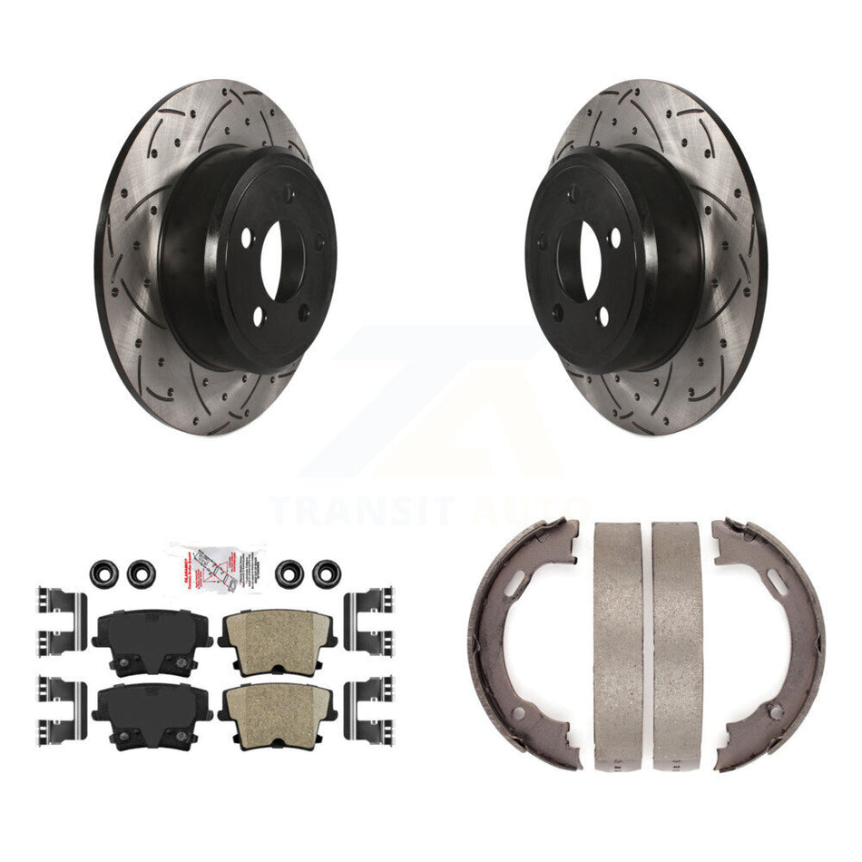 Rear Disc Drilled & Slotted Rotors Ceramic Pads Parking Shoes Kit For Dodge Chrysler 300 KDA-103305