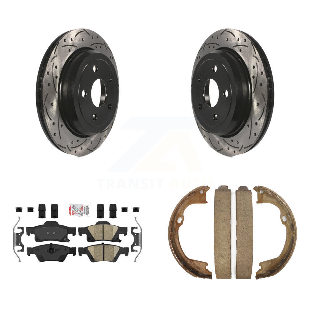 Rear Disc Drilled & Slotted Rotors Ceramic Pads Parking Shoes Kit For Jeep Grand Cherokee KDA-103313