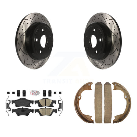 Rear Disc Drilled & Slotted Rotors Ceramic Pads Parking Shoes Kit For Dodge Durango Jeep KDA-103316