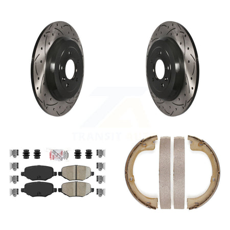 Rear Disc Drilled & Slotted Rotors Ceramic Pads Parking Brake Shoes Kit For Lincoln MKT KDA-103324