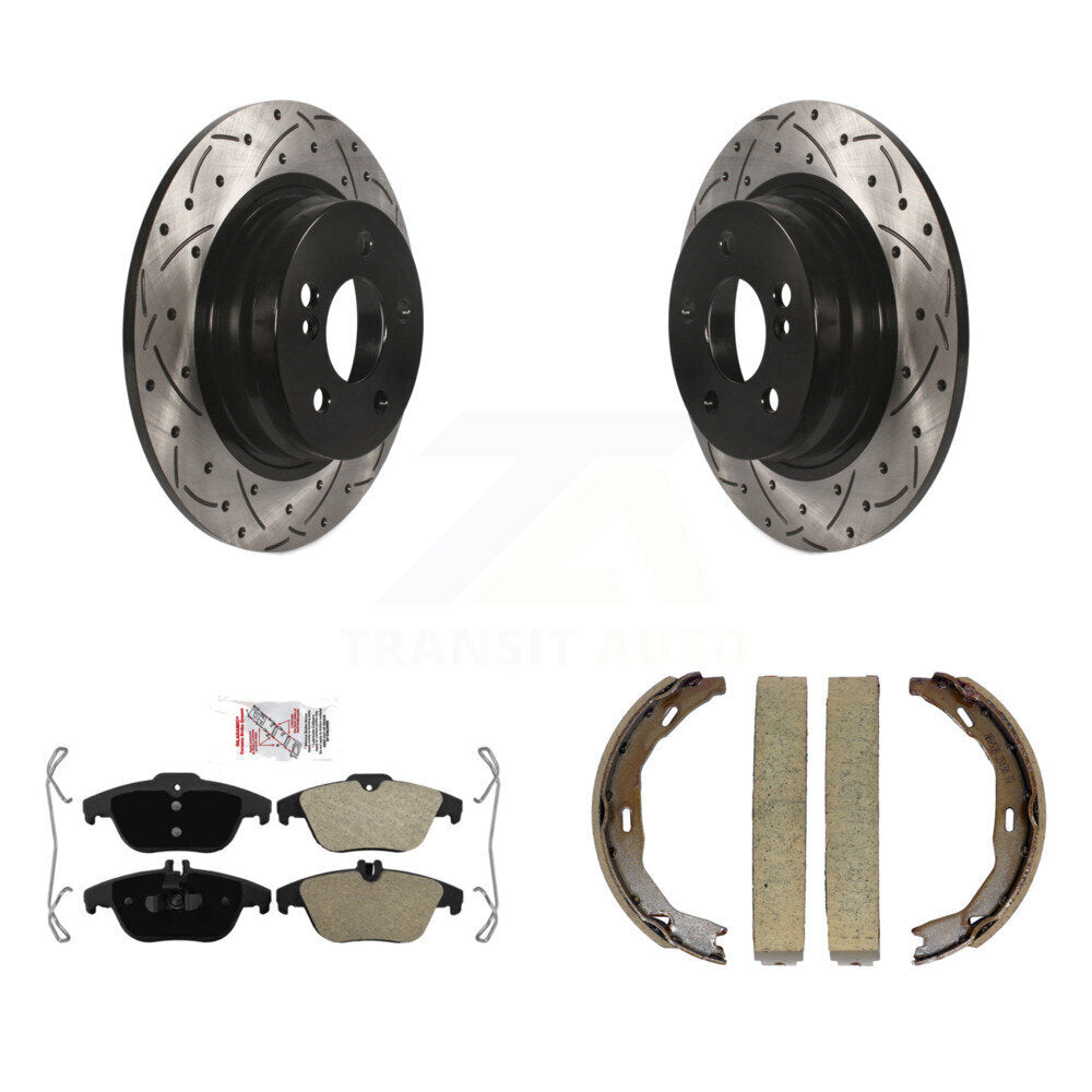 Rear Disc Drilled & Slotted Rotors Semi-Metallic Pads Parking Shoes Kit For Mercedes-Benz KDA-103330
