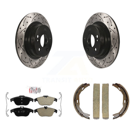 Rear Disc Drilled & Slotted Rotors Semi-Metallic Pads Parking Shoes Kit For Mercedes-Benz KDA-103330