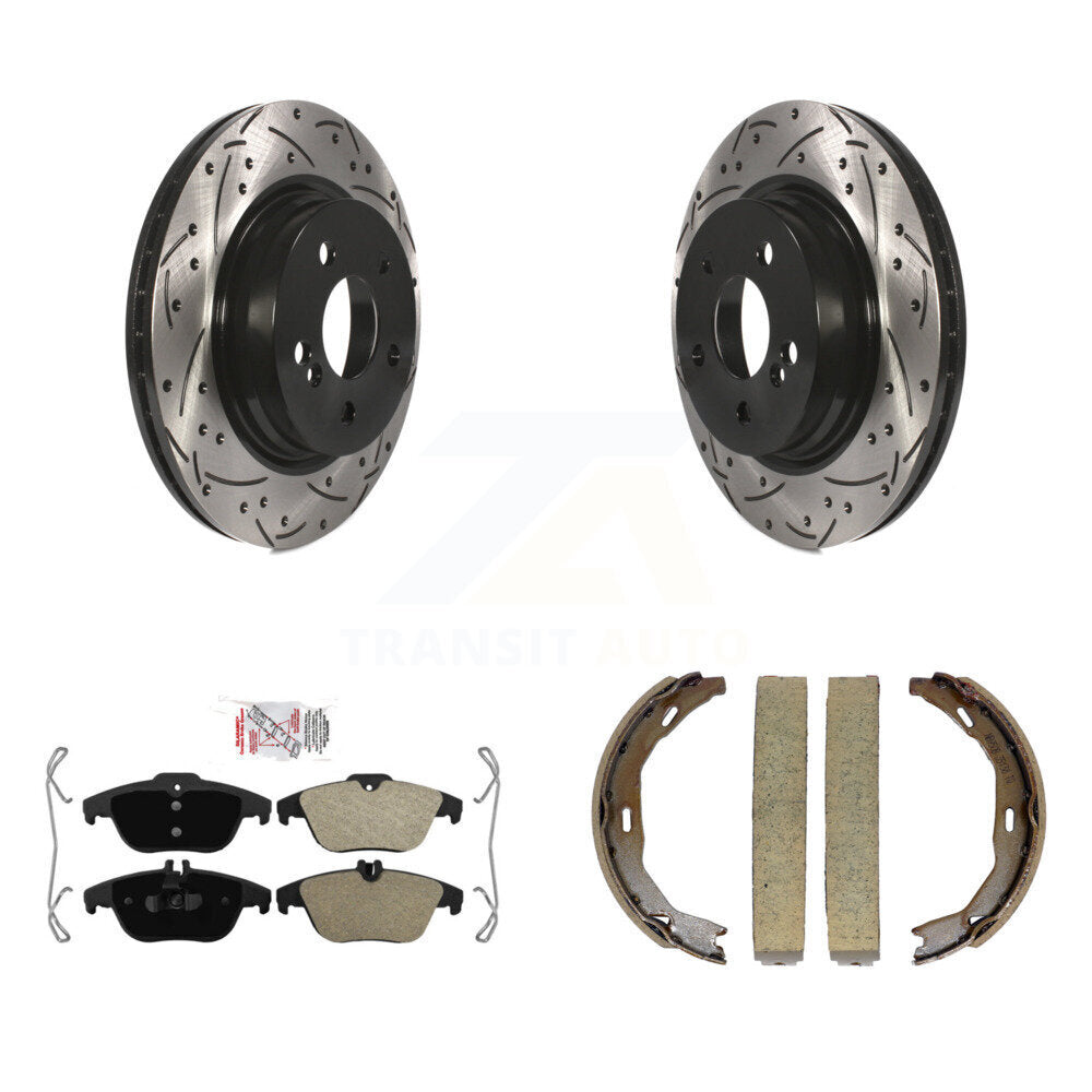 Rear Disc Drilled & Slotted Rotors Semi-Metallic Pads Parking Shoes Kit For Mercedes-Benz KDA-103331