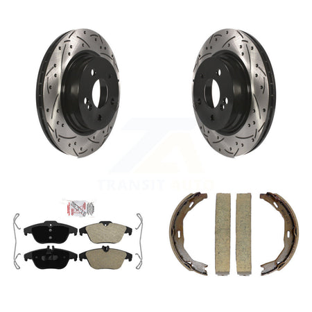 Rear Disc Drilled & Slotted Rotors Semi-Metallic Pads Parking Shoes Kit For Mercedes-Benz KDA-103331