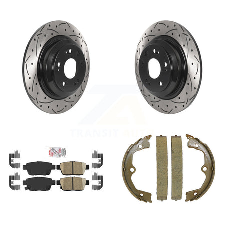 Rear Disc Drilled & Slotted Rotors Ceramic Pads Parking Shoes Kit For 2009-2014 Acura TL KDA-103335