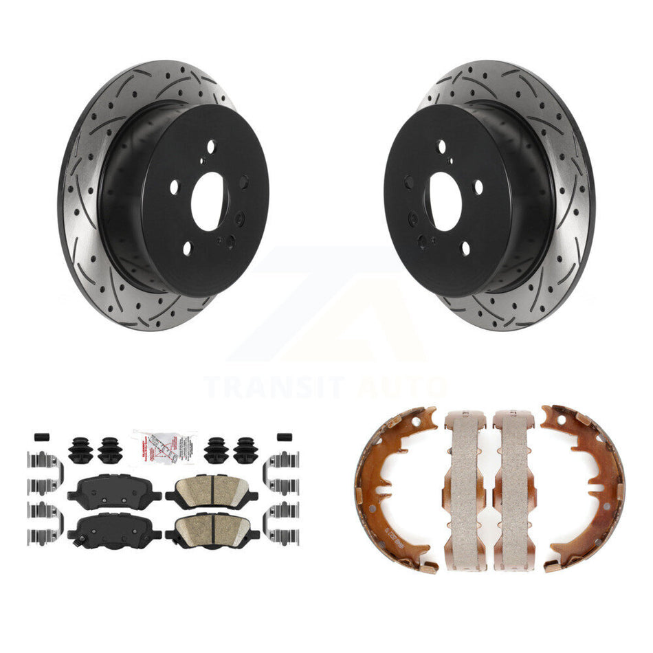Rear Disc Drilled & Slotted Rotors Ceramic Pads Parking Shoes Kit For 09-16 Toyota Venza KDA-103337