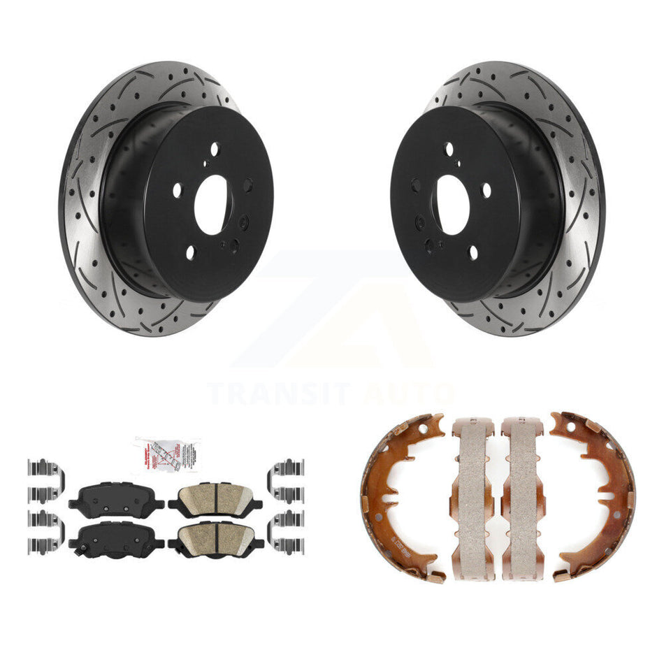 Rear Disc Drilled & Slotted Rotors Ceramic Pads Parking Shoes Kit For 09-16 Toyota Venza KDA-103338