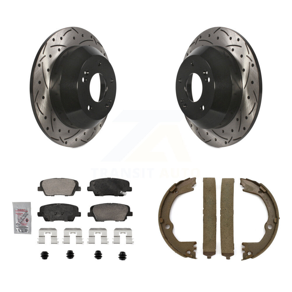Rear Disc Drilled & Slotted Rotors Ceramic Pads Parking Shoes Kit For Hyundai Santa Fe XL KDA-103341