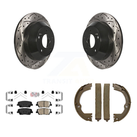 Rear Disc Drilled & Slotted Rotors Ceramic Pads Parking Shoes Kit For Hyundai Santa Fe XL KDA-103344