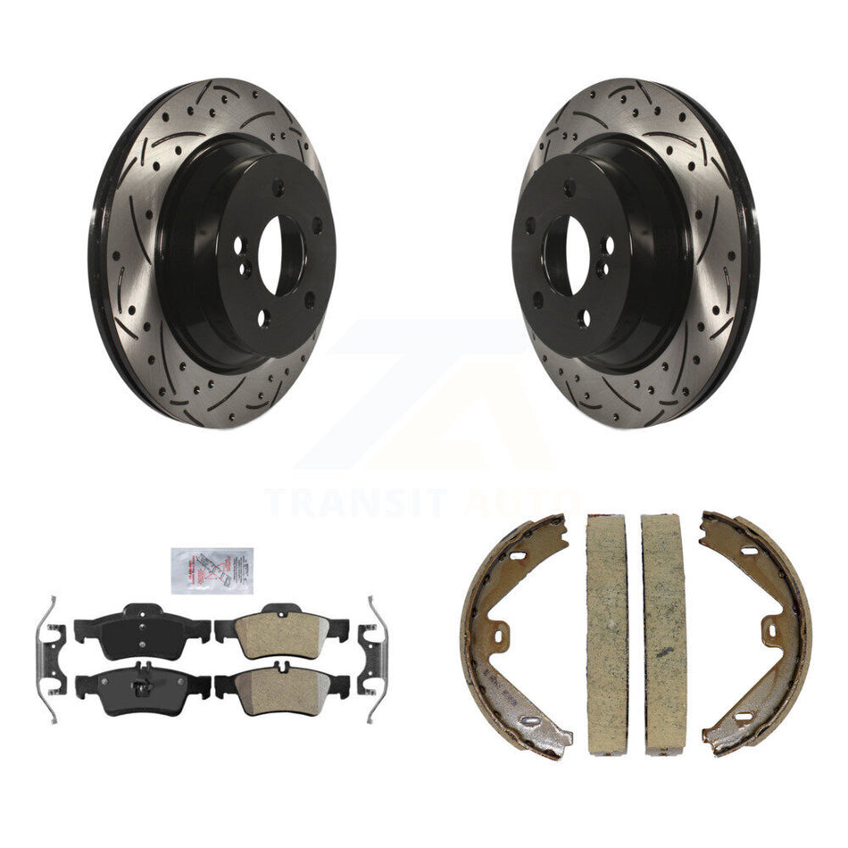 Rear Disc Drilled & Slotted Rotors Semi-Metallic Pads Parking Shoes Kit For Mercedes-Benz KDA-103346