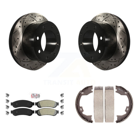 Rear Disc Drilled & Slotted Rotors Semi-Metallic Pads Parking Shoes Kit For Ford F-250 KDA-103353