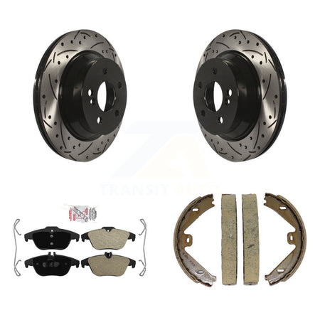 Rear Disc Drilled & Slotted Rotors Semi-Metallic Pads Parking Shoes Kit For Mercedes-Benz KDA-103378