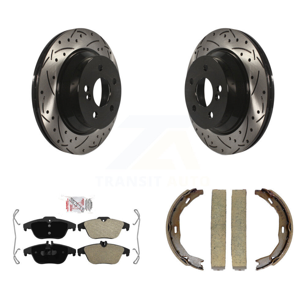 Rear Disc Drilled & Slotted Rotors Semi-Metallic Pads Parking Shoes Kit For Mercedes-Benz KDA-103379