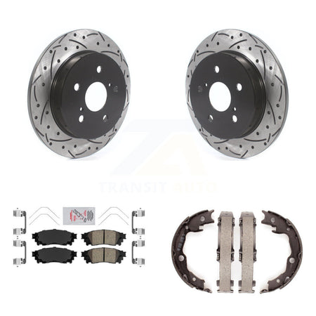 Rear Disc Drilled & Slotted Rotors Ceramic Pads Parking Shoes Kit For Toyota Camry RAV4 KDA-103391