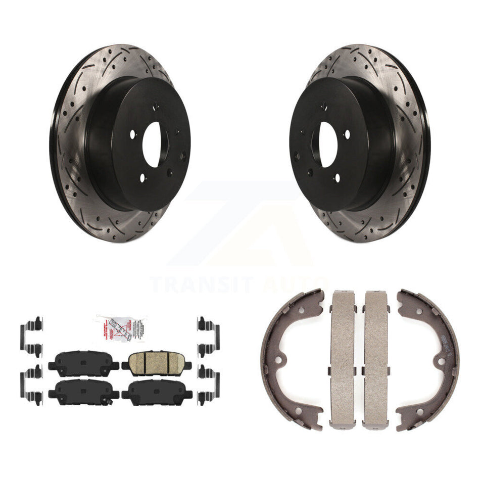 Rear Disc Drilled & Slotted Rotors Ceramic Pads Parking Shoes Kit For Nissan Murano Q50 KDA-103430