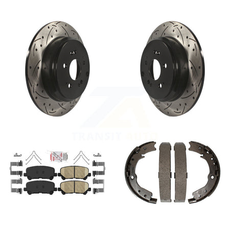 Rear Disc Drilled & Slotted Rotors Ceramic Pads Parking Shoes Kit For 11-17 Honda Odyssey KDA-103434
