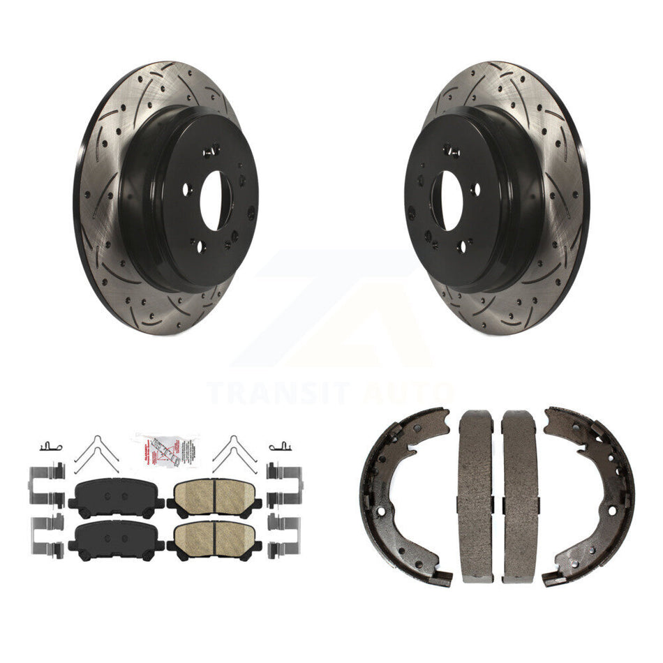 Rear Disc Drilled & Slotted Rotors Ceramic Pads Parking Shoes Kit For 11-17 Honda Odyssey KDA-103434