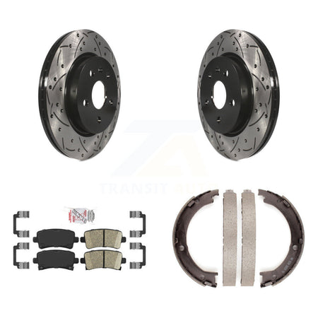 Rear Disc Drilled & Slotted Rotors Ceramic Pads Parking Brake Shoes Kit For Cadillac XTS KDA-103441
