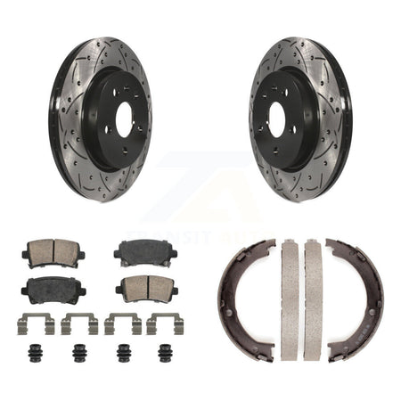 Rear Disc Drilled & Slotted Rotors Ceramic Pads Parking Brake Shoes Kit For Cadillac XTS KDA-103442
